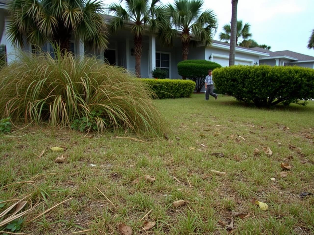 Overgrown lawn before Mow Gators service