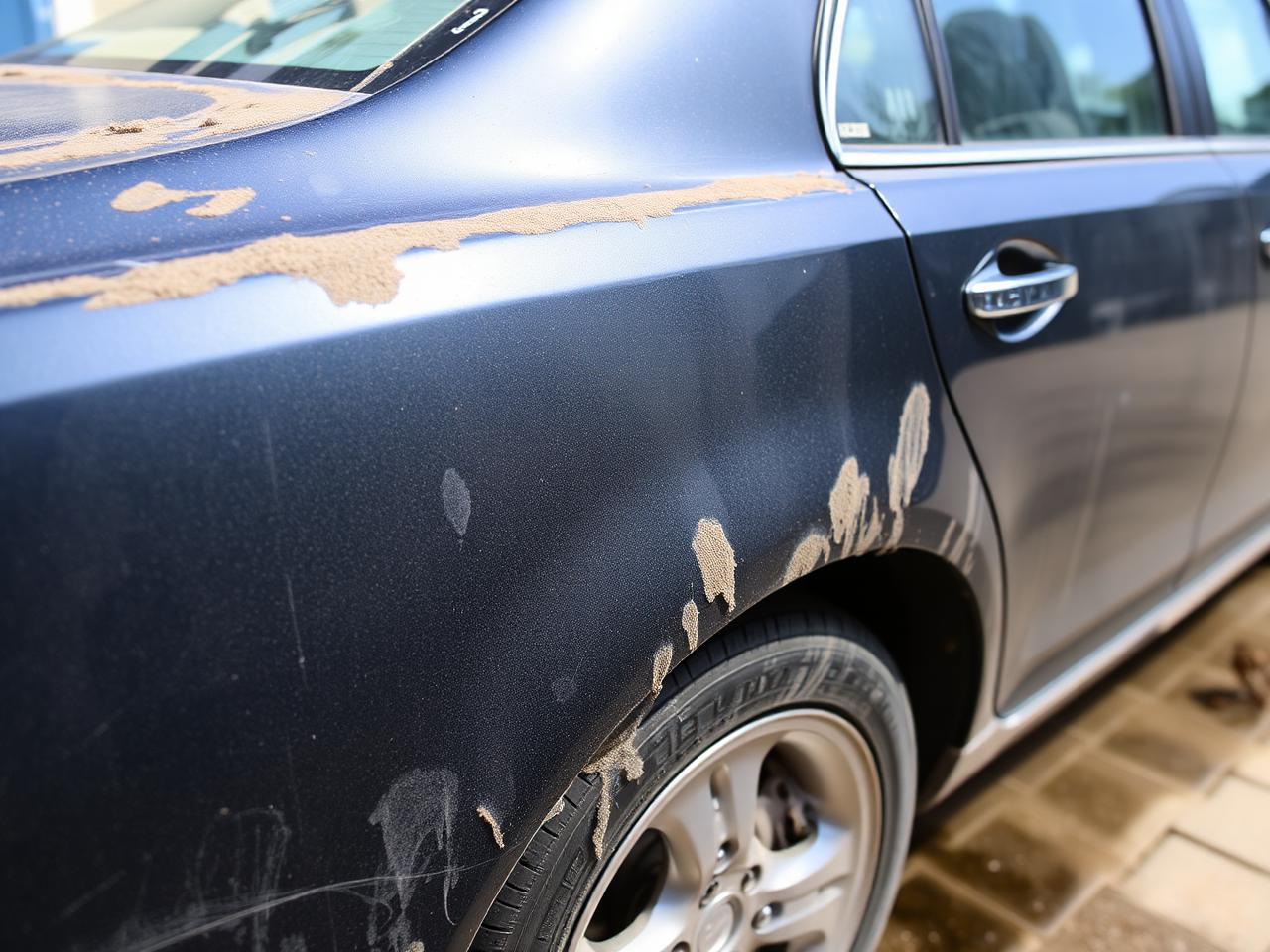 Dirty car exterior with dust and water spots