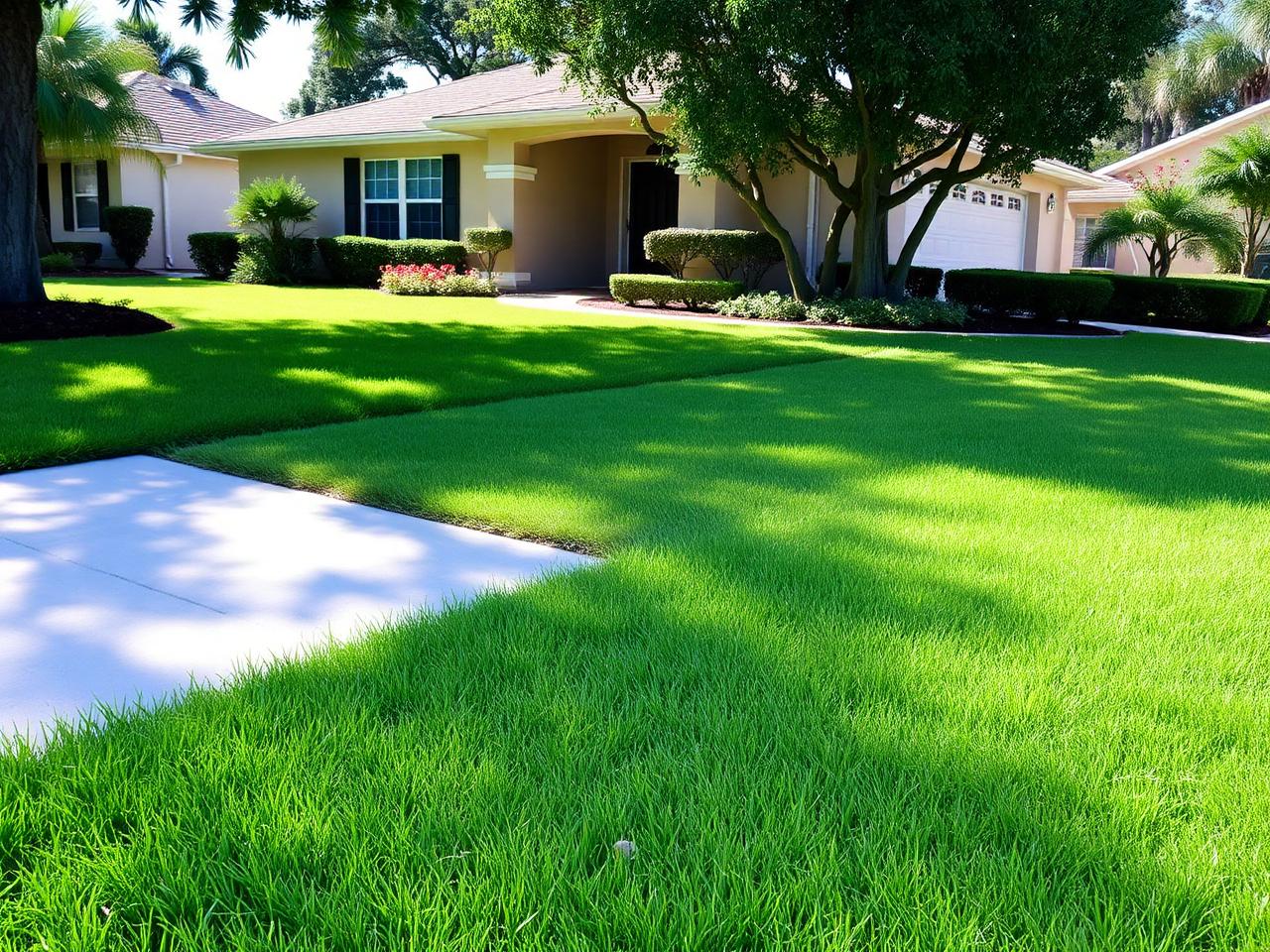 Freshly mowed Florida lawn with crisp edging